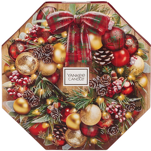 Yankee candle DS Adventní kalendář věnec čaj.sv.24ks + svícen Vánoční  dárková sada 2019 | Highlife.cz
